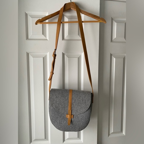 Hearth and Hand crossbody bag. Grey fabric. Pinstripe lining. - Picture 1 of 3